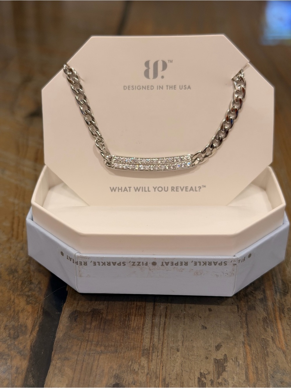 Bomb Party New! Silver Pavé Bar Chain Necklace